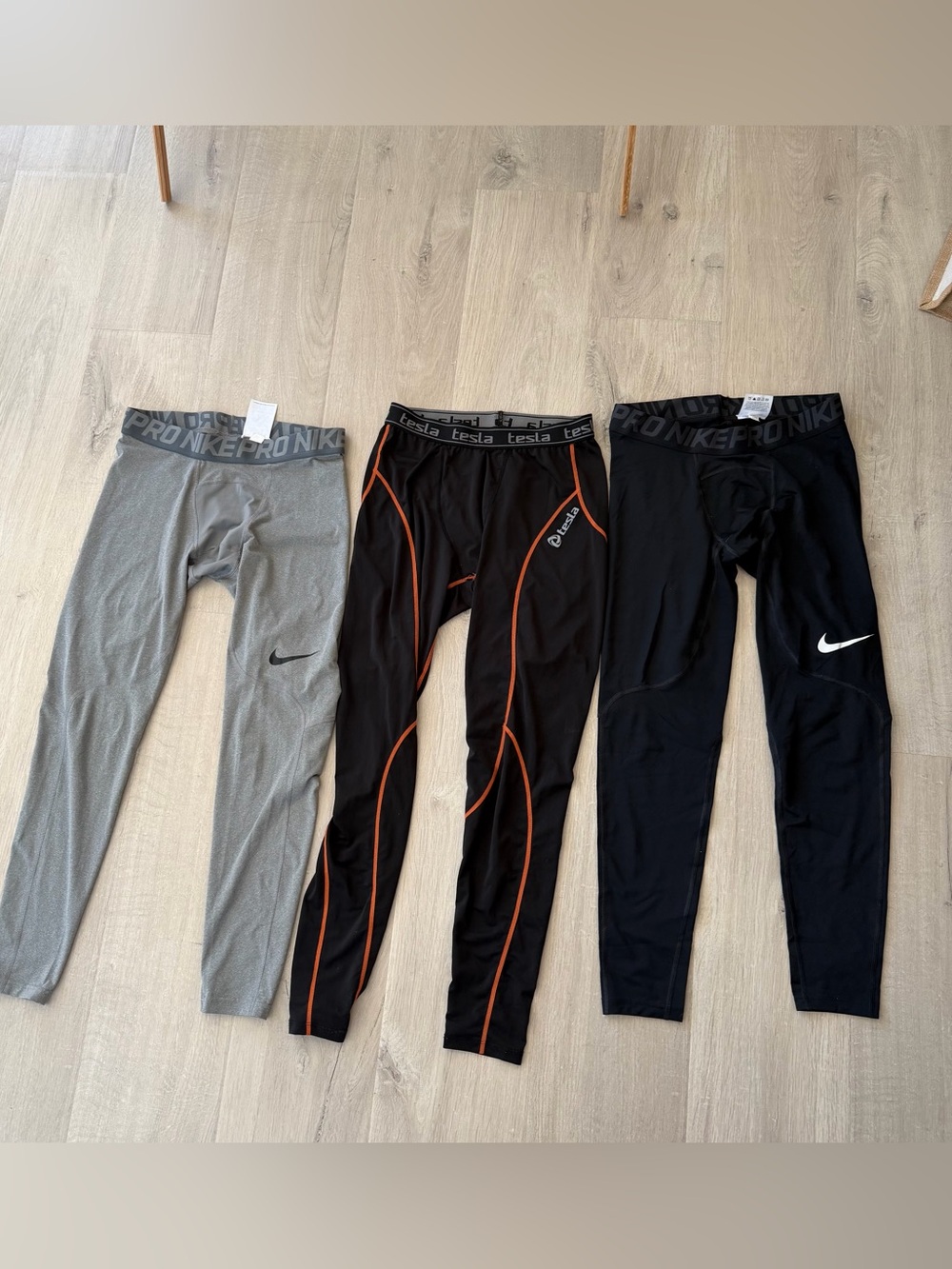 Nike Pro + Tesla Men’s Compression Leggings 3-Pack Dri-Fit Athletic Tights L/XL